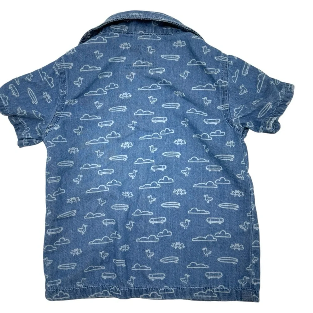 Cat & Jack Short Sleeve Denim Button-Down Shirt Pull On Shorts Set Medium Wash